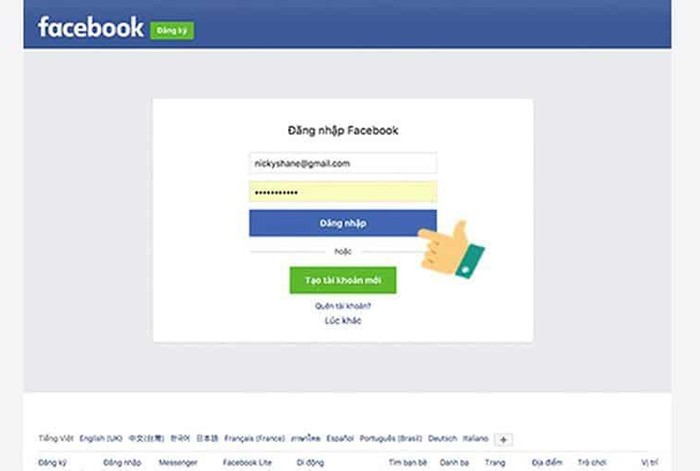 Nhập thông tin tài khoản facebook vào là xong